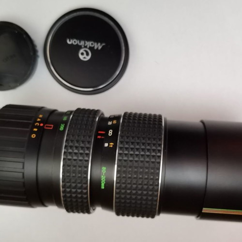 Makinon 80-200mm OM Mount Lens used with case and lens hood