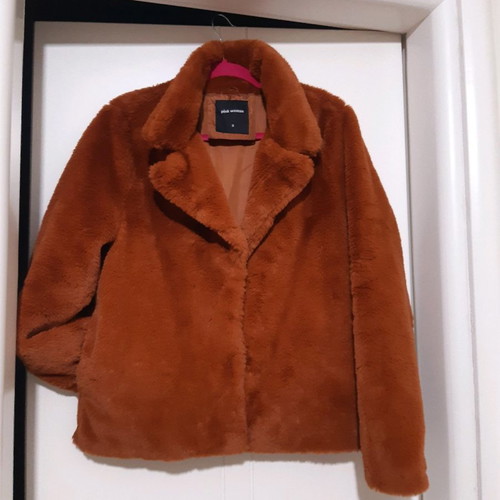 Pink Woman brown faux fur jacket like new, size M