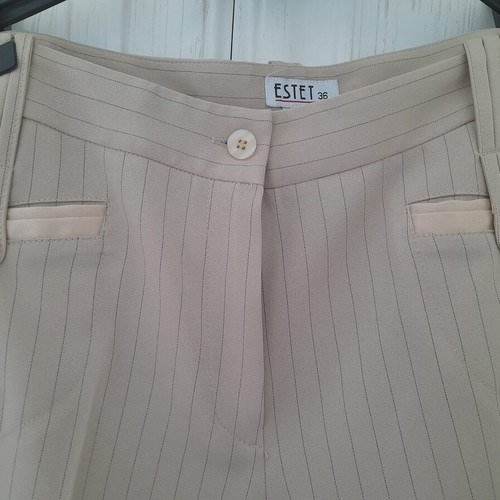 Fabric pants like new, straight cut, beige and blue, size S