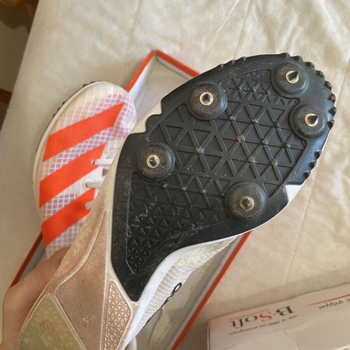 Adidas Athletic Spikes used, size 38.5, white and orange