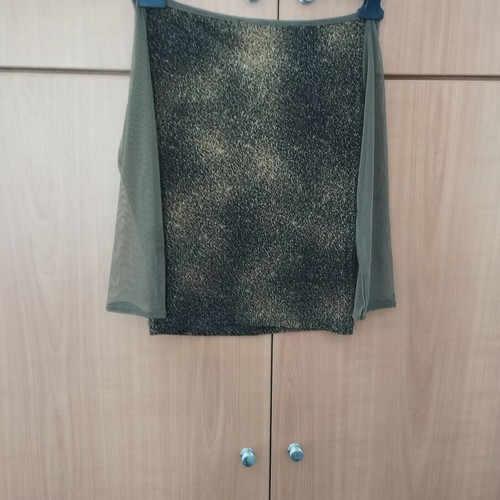 BSB blouse like new, brown gold, off-shoulder with transparent sleeves
