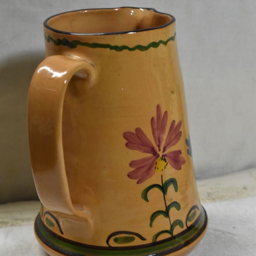 Handmade ceramic jug with painted flowers like new