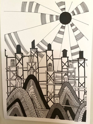 Πόλη πρωτότυπη σε χαρτί ακουαρέλας 240gsm 29,7x41cm