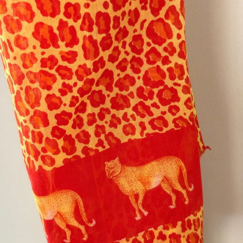 Transparent animal print pareo like new, orange and yellow
