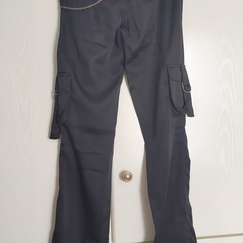 Bershka Black Satin Pants size 34 like new with chain