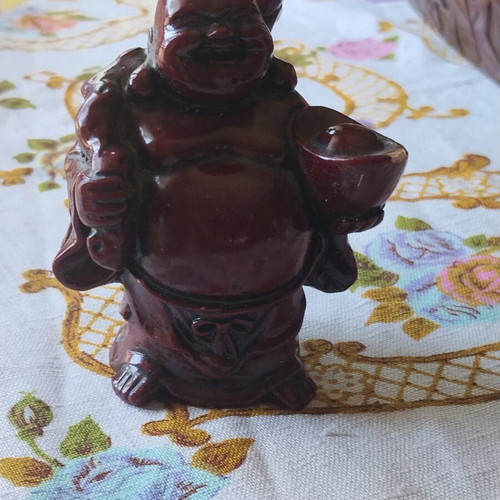 Decorative Budai statue used, 9cm, burgundy lacquer finish