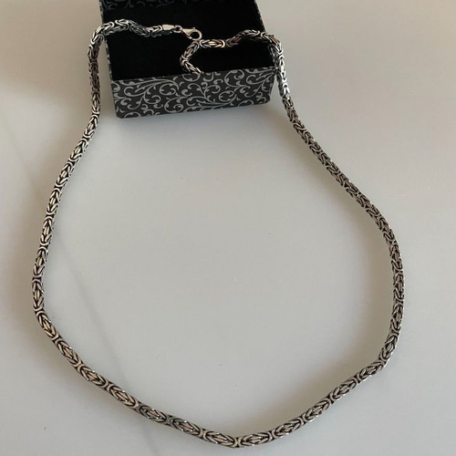 Men's Square Necklace 925 Silver 4mm 65cm New