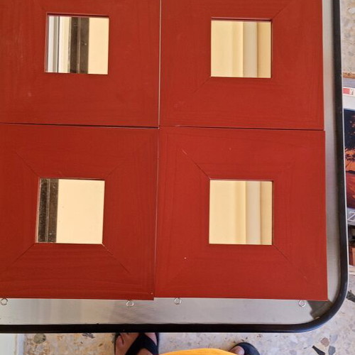 Set of 4 decorative wall mirrors with red frames, like new