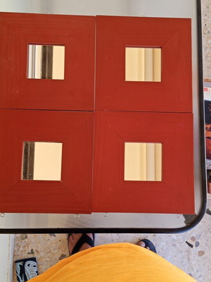 Set of 4 decorative wall mirrors with red frames, like new