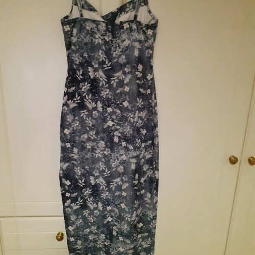 Shein midi dress like new, floral with slit, white and gray