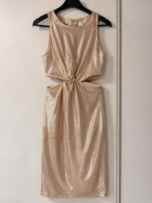 Metallic champagne gold dress size M cut-out knot waist