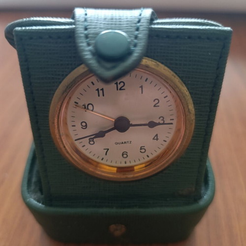 Travel clock used 1960s quartz alarm with leather case