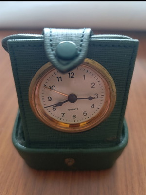 Travel clock used 1960s quartz alarm with leather case