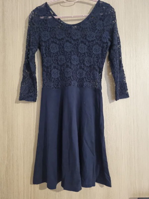 HM Skater Dress dark blue lace heartneck line used