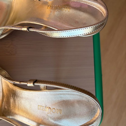 Mourtzi leather gold slingback sandals size 35 used with strass