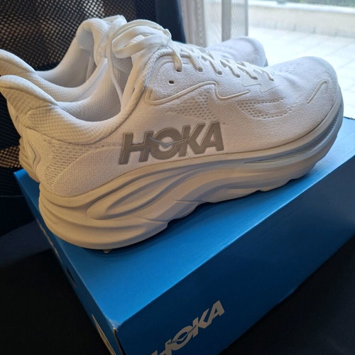 HOKA Clifton 10 athletic shoes new, size 44.5, white and gray