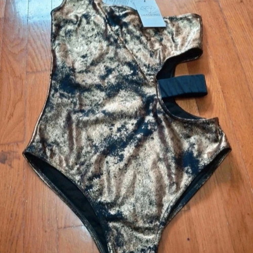 Diamond one-piece swimsuit new, gold-black asymmetric design, size M