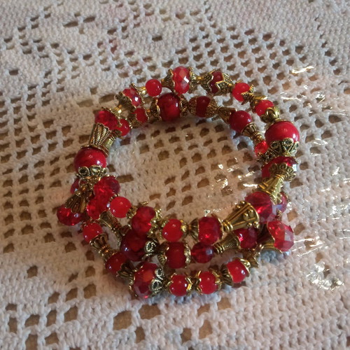Boho handmade bracelet red and gold new
