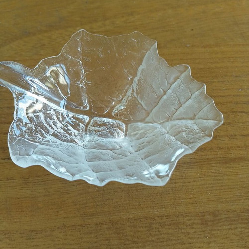 Folia bowl by Mats Jonasson, vintage 1970s crystal leaf