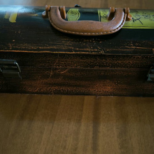 Vintage wooden wine case hand-painted