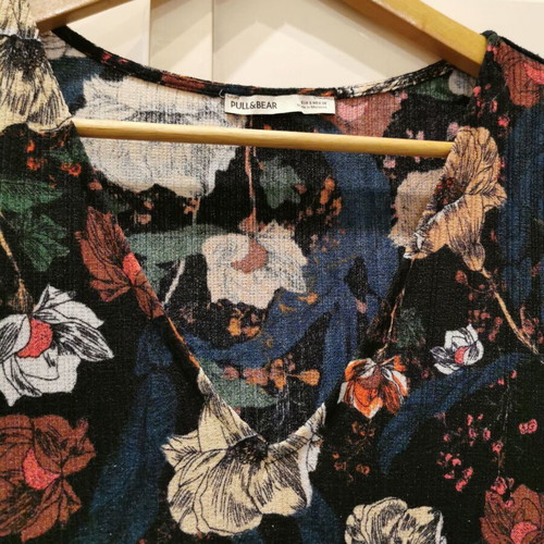 Pull&Bear long black dress like new with floral pattern, size S
