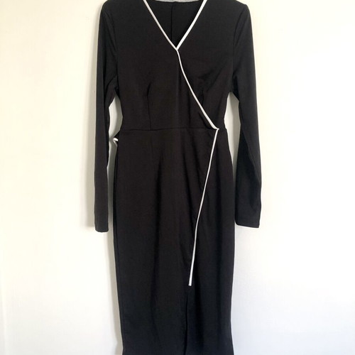 Black Wrap Midi Dress with Belt size M like new