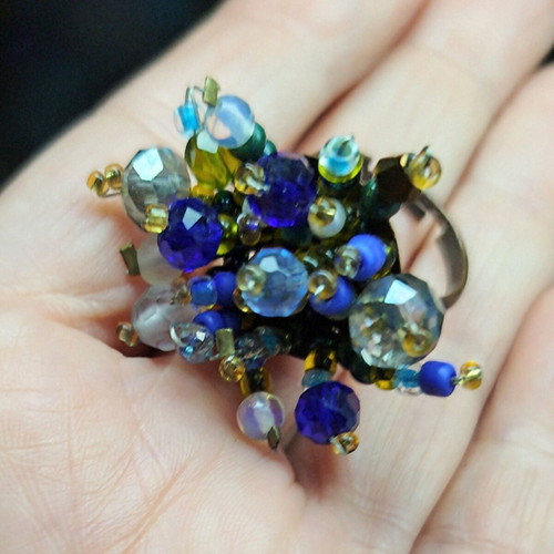 Blue beaded ring new handmade