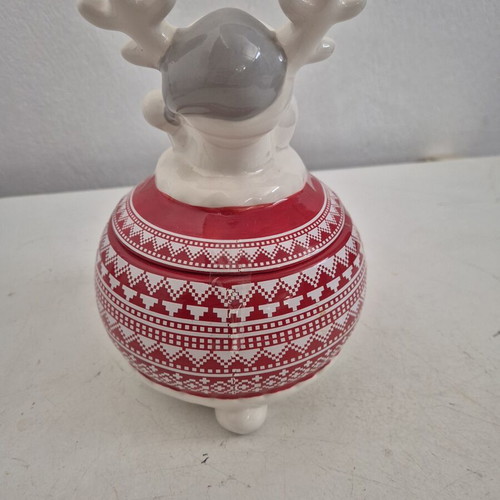 Christmas Ceramic Cookie Jar with Smiling Reindeer Lid new