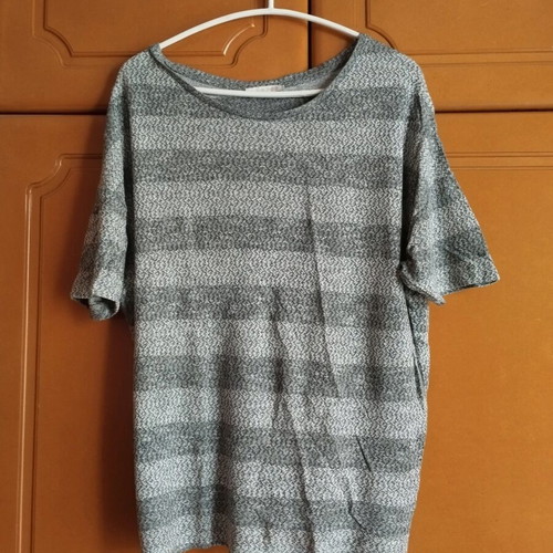 Pieces striped short-sleeve blouse like new, gray, size M