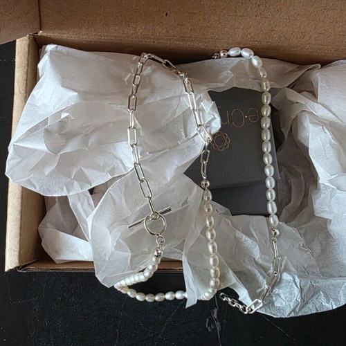 925 Sterling Silver Necklace and Bracelet Set with Natural Pearls and Paperclip Chain