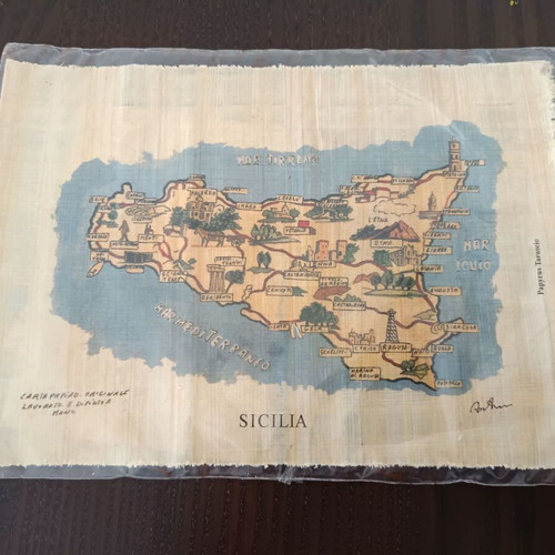 Sicilia souvenir set new with tablecloth and map