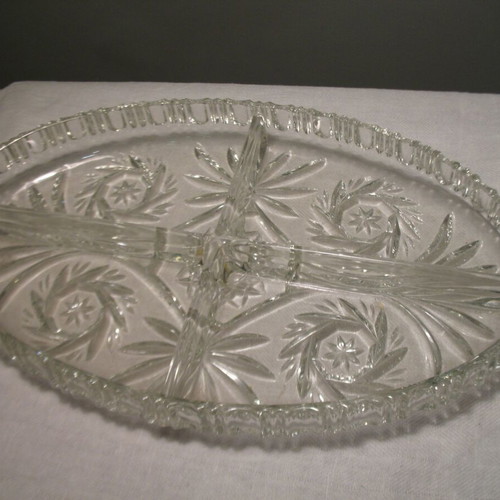Crystal heavy nut tray like new, carved with 4 compartments