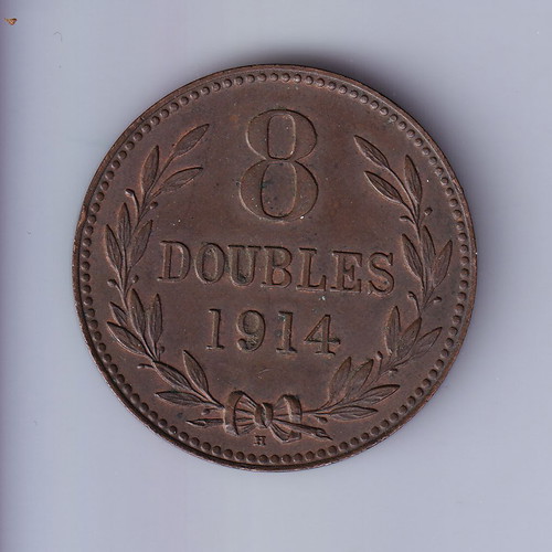 Guernsey 8 Doubles 1914 coin used with nice details