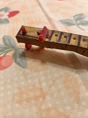 Greek Panigyriotiko tin toy banjo with monkey lithograph