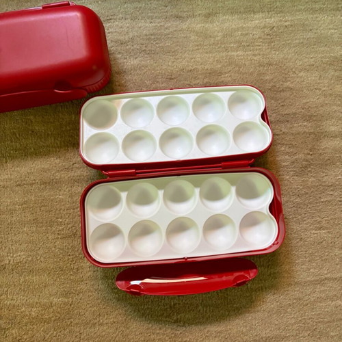 Tupperware egg holder set of 2 like new, red