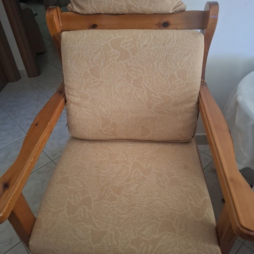 2 chairs with Swedish wood frame and plain fabric upholstery