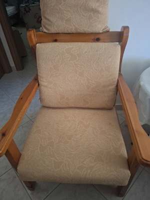 2 chairs with Swedish wood frame and plain fabric upholstery