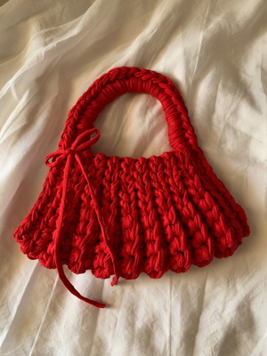Χειροποίητη crochet τσάντα κόκκινη από t-shirt yarn καινούργια