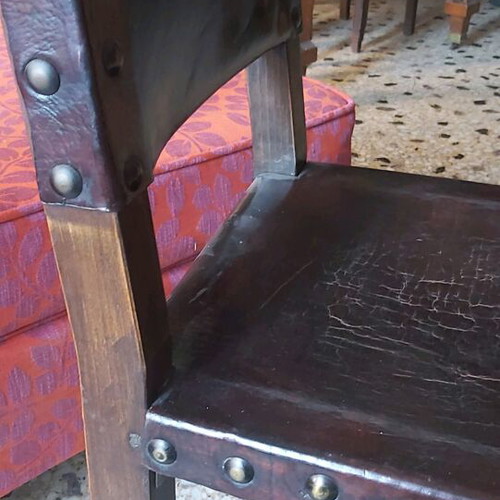 Chairs set of 2 made of solid walnut wood with genuine calf leather like new