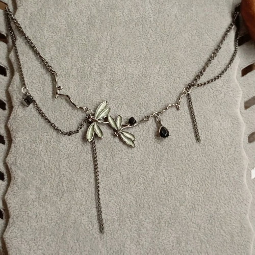 Women's necklace dragonflies gun black plated gothic new