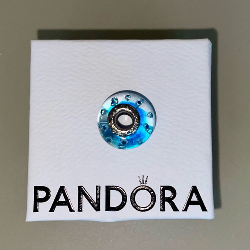 Pandora Murano Charm turquoise glass with zirconia, like new