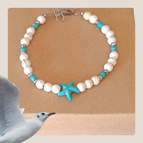 Handmade bracelet with turquoise, hematite, and chalcedony gemstones new