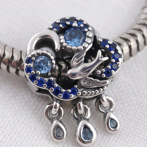 Pandora Charm Cloud and Swallows with Blue Crystals S925 ALE new