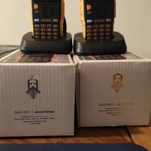Baofeng GT-3TP Mark III two-way radios used with chargers and hands free