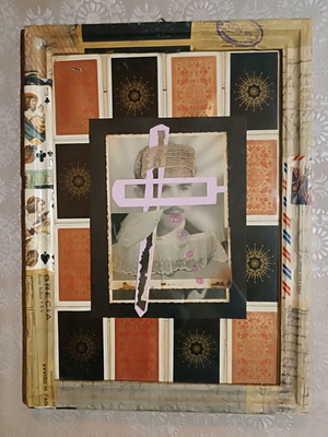Mixed media collage "The Pink Sword" made to order