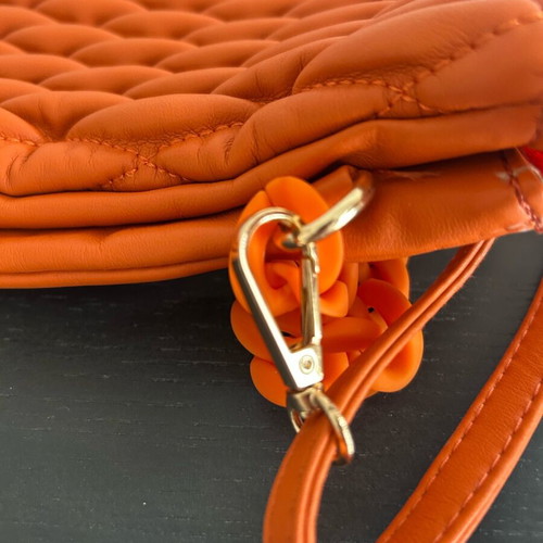 Orange women's bag like new with rhombus pattern and gold details