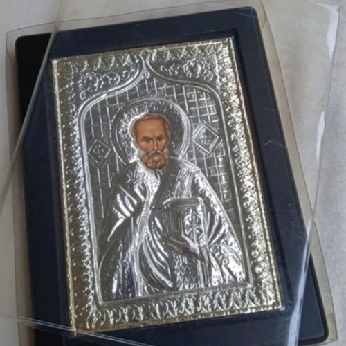 Saint Nicholas Icon silver 950, new, Byzantine style