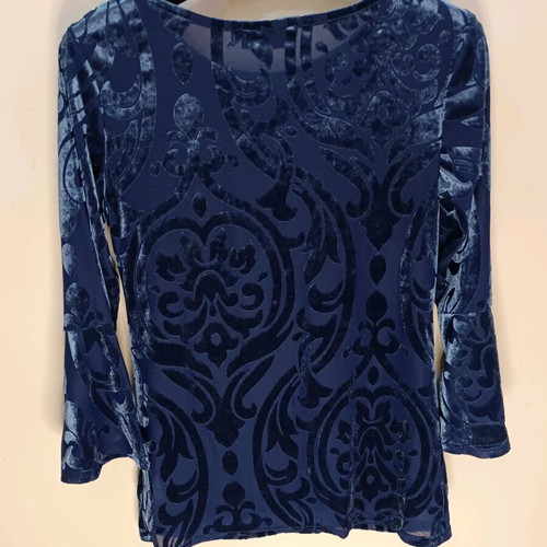 Bodyflirt Velvet Shirt Navy Blue Like New With Sheer Details And Pattern
