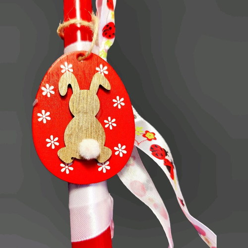 Easter candle with egg and bunny, new, 25cm with ladybug ribbon
