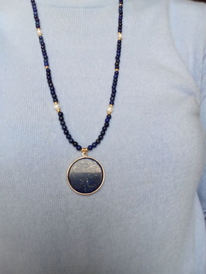 Long necklace with lapis lazuli and freshwater pearls new